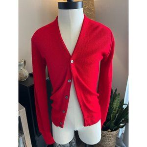 VTG Fox Collection USA Made Red 70's V-Neck Cardigan Grandpa Sweater Tall Medium